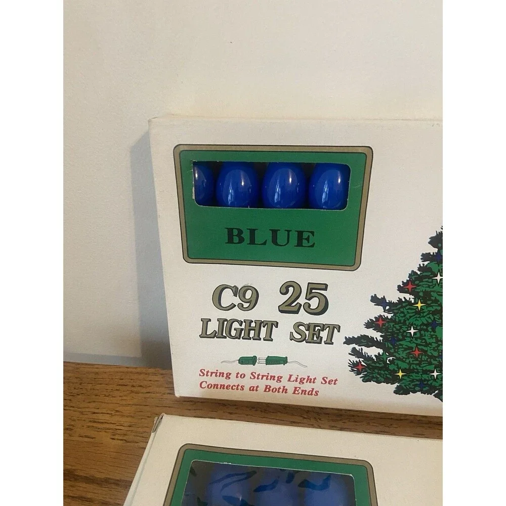 (2) Enchanted Forest 25-Light Set C9 Ceramic Bulbs Vtg Christmas BLUE New Outdoo
